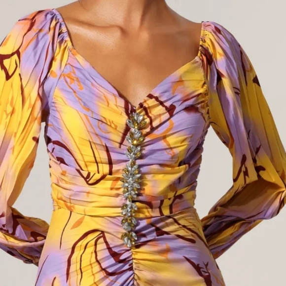 Mara Blak Lila Long Sleeve Rhinestone Print Maxi‎ Dress NEW - Picture 6 of 10